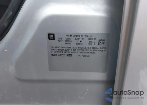 2013 Chevrolet Cruze 2Lt Auto z USA, uszkodzony, nr VIN 1G1PE5SB2D7168708